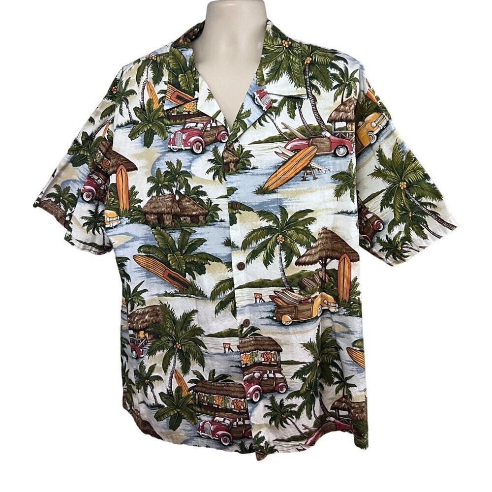 Howie Vintage Hawaiian Aloha Tiki Button Up Shirt Mens 2XL Made in Hawaii USA